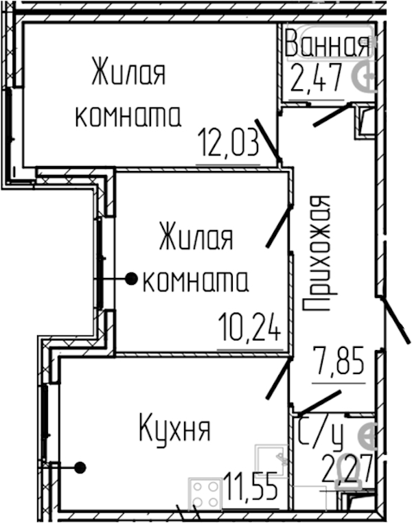 2-комнатная квартира 46.4 м², 1/4 эт., ЖК «SERTOLOVO PARK»